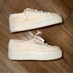 Superga Platform Sneakers Womens EU 38 US 7.5 White Canvas Casual Fashion Shoes